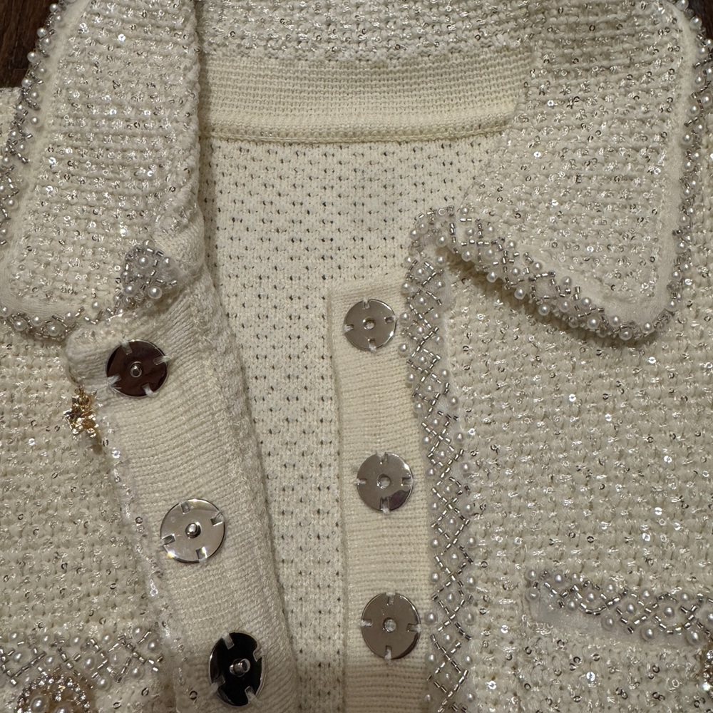 self-portrait
Cream Sequin Knit Pearl Mini Dress 2 - Picture 4 of 7